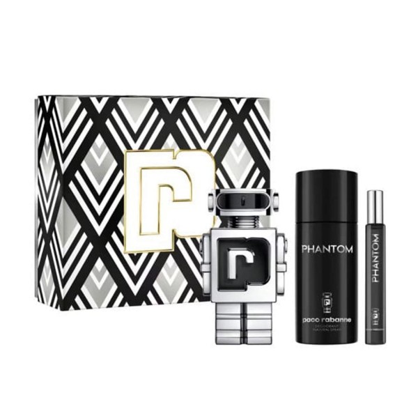 Paco rabanne phantom eau de toilette 100ml vaporizador + desodorante 150ml vaporizador + miniatura 1u.